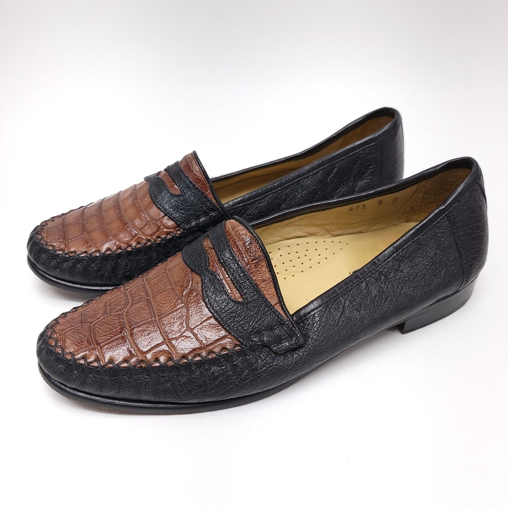 Zelli‎ Mens Crocodile Ostrich Penny Loafer Slip on Shoes Size 9